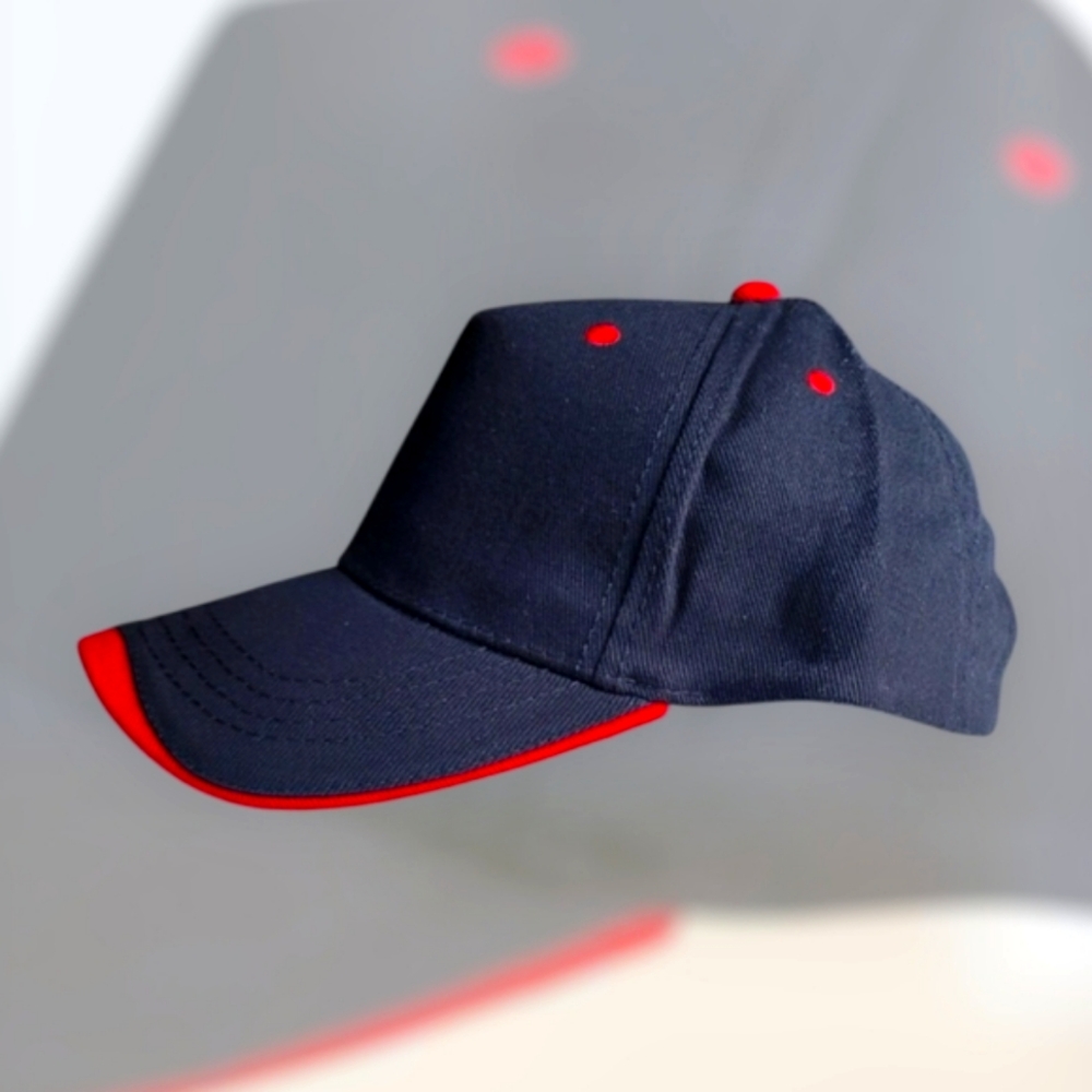 Cotton Adjustable Velcro Baseball Cap NEW Unisex Black/Red 5 Panel